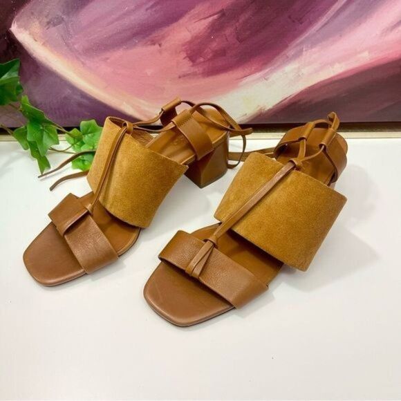 Vince Dunaway Ankle Tie Block Heel Hazelnut Brown Leather Sandal Size 7.5 - Picture 14 of 14